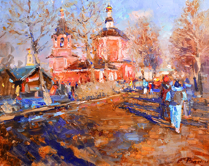 Весенняя дорога春天的街景 40х50cm 布面油画 2020年.JPG