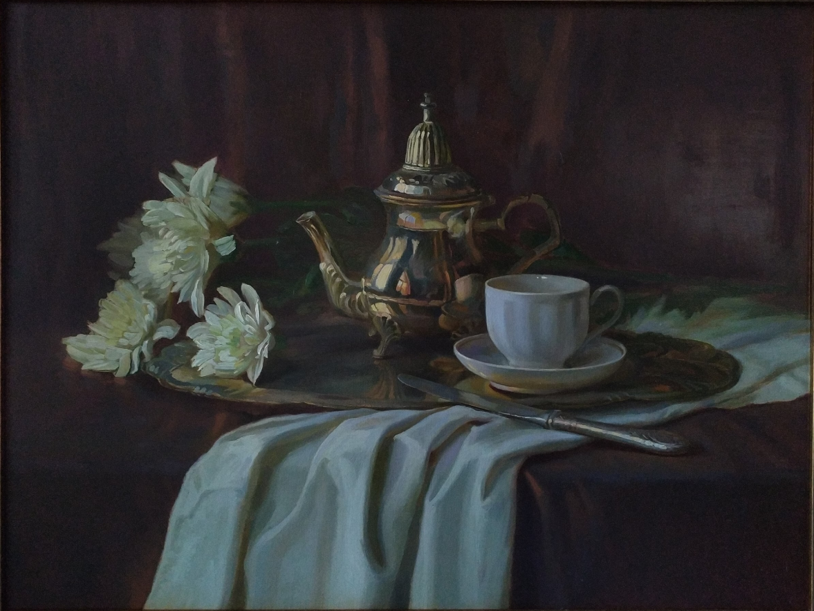 1.Натюрморт с хризантемами.芳香四溢的菊花 41,5х56см. 布面油画 2019年.jpg