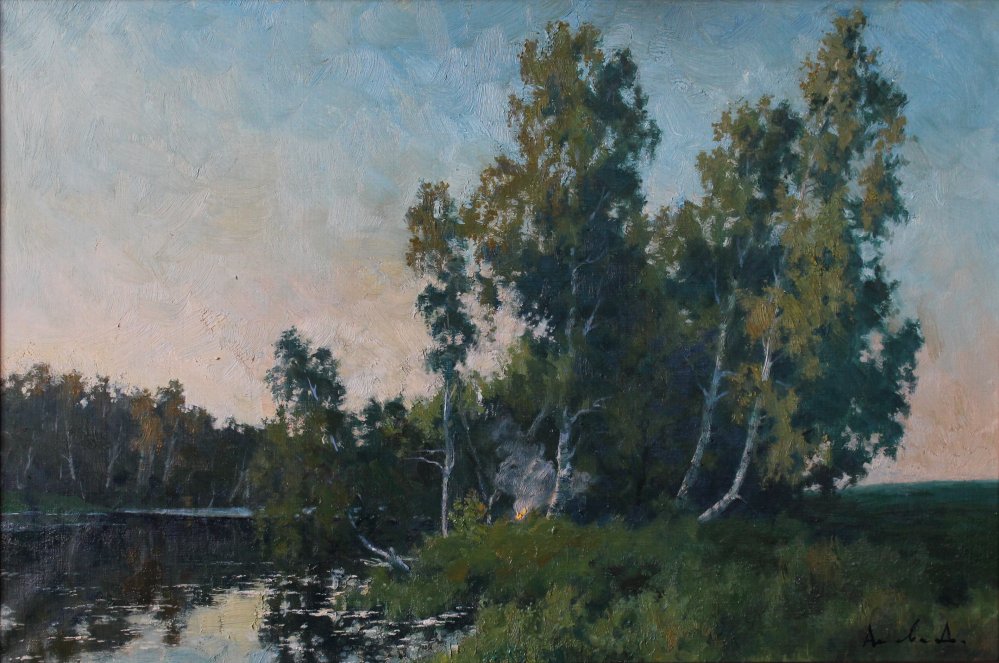 《傍晚的湖边》布面油画 40x60cm 2016年.jpg