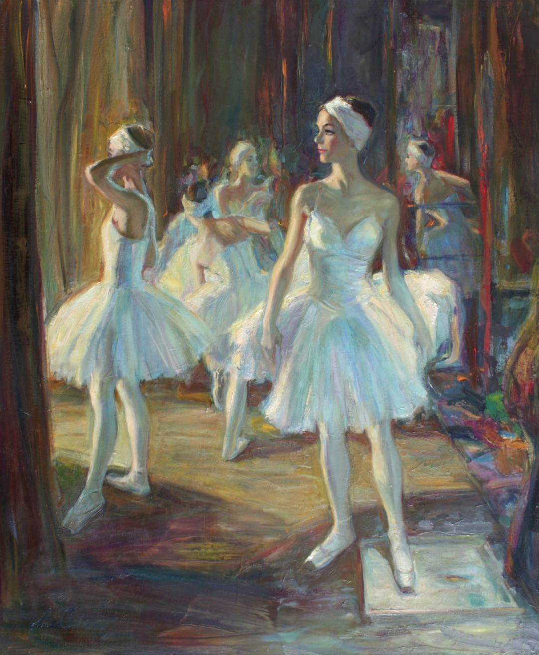Перерыв (Лебединое озеро, театр Опера (Рига) 幕间休息 60х60см, 布面油画 2017年.jpg