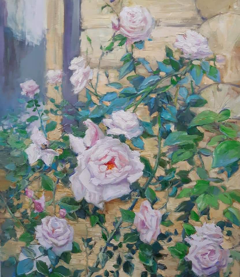 Садовые розы 粉色月季 60х70cm 2018年, 布面油画.jpg