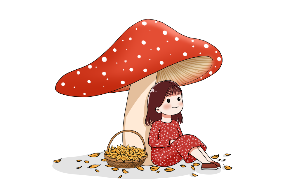 摄图网_401793001_坐在蘑菇下的小女孩（企业商用）.png