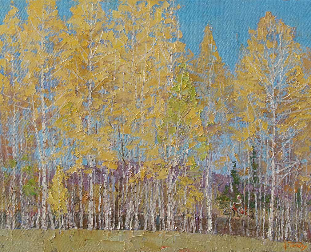 伊戈尔·巴诺夫《秋天的桦树林》布面油画 60х75cm 2019年png